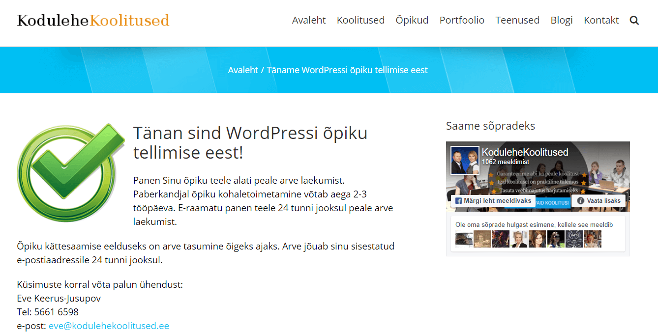 Wordpressi õpiku tänan leht Wordpressi õpik tänan leht